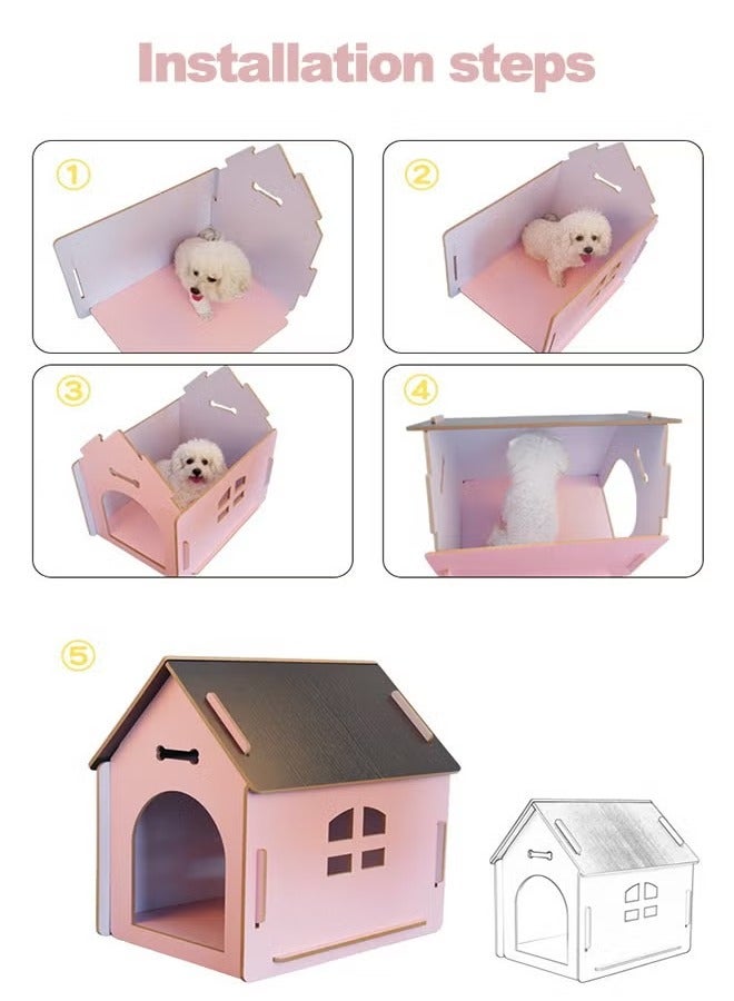 بيت خارج للقطط الخشبي، بيت قابل للفك للحيوانات الأليفة مع سقف، ملاذ للكلاب، يناسب الحيوانات الأليفة أقل من 8 كغ، بيت مقاوم للمطر للقطط الخارجية على التراس أو السطح أو الفناء. - Image 5