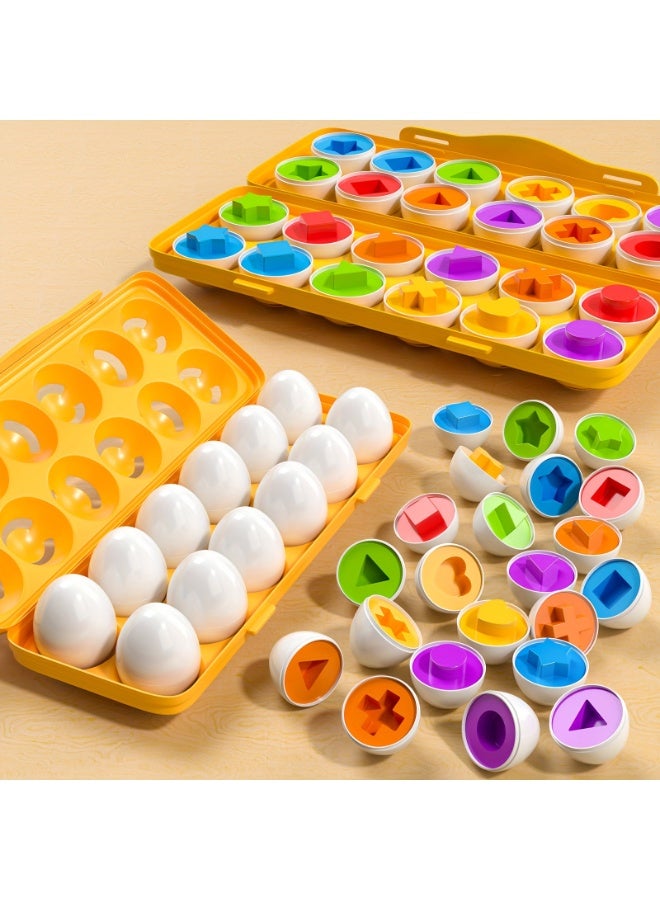 BEBEGO 12pcs Colorful Egg Shaped Jigsaw Puzzle Toy Set - Enhance Fine Motor Skills, Hand-Eye Coordination, And Early Learning for Toddlers And Preschoolers - Image 2
