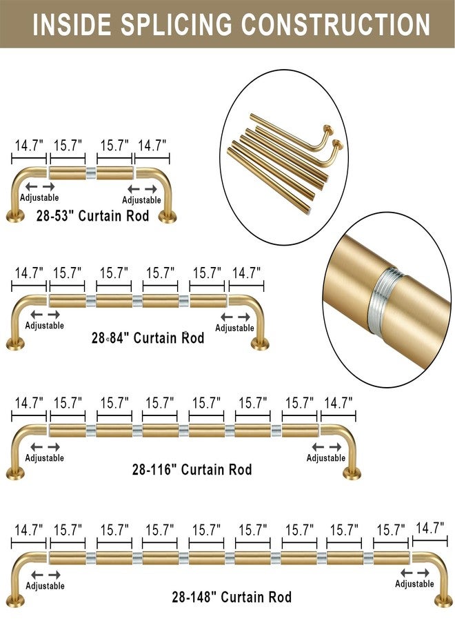 Fumlyate Curtain Rods for Windows, 28 to 116 Inches Wrap Around Heavy Duty Drapery Rod, 1" Wall Mounted Ceiling Mounted Curved Blackout Room Darkening Curtains Rod for Bedroom Kitchen Window, Brushed Gold - Image 3