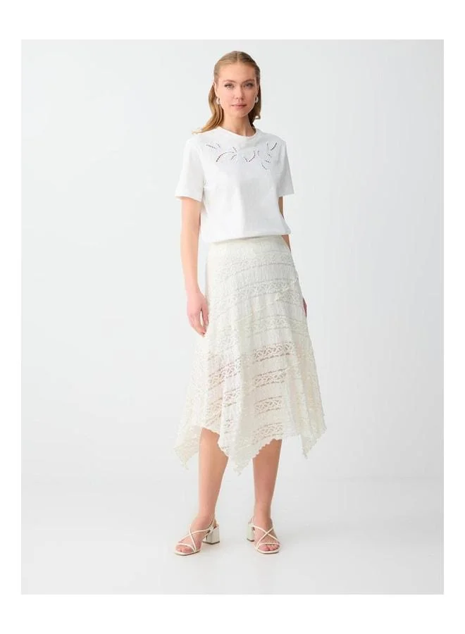 Jimmy Key Off‑white Comfortable Fit Normal Waist Lace‑Detail Knitted Skirt.