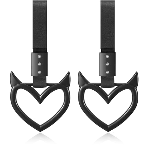 Fabbay 2 Pieces Heart Handle Keychains Car Accessory Heart Hand Strap Drift Charm for Car Interior Exterior Decoration(Black,Devil Style) - Image 1