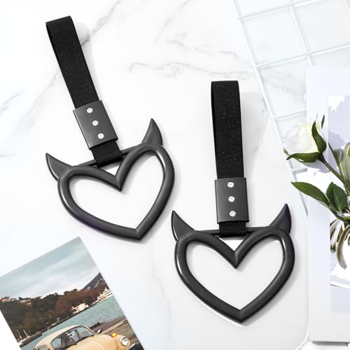 Fabbay 2 Pieces Heart Handle Keychains Car Accessory Heart Hand Strap Drift Charm for Car Interior Exterior Decoration(Black,Devil Style) - Image 4