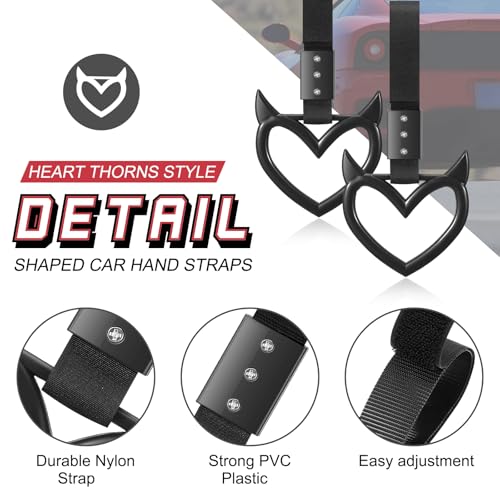 Fabbay 2 Pieces Heart Handle Keychains Car Accessory Heart Hand Strap Drift Charm for Car Interior Exterior Decoration(Black,Devil Style) - Image 3