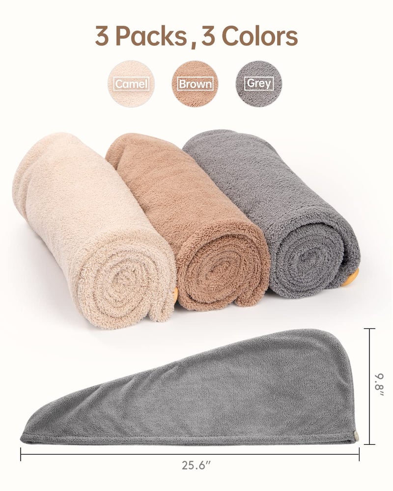 YFONG 3 Pack Hair Drying Towels, Hair Towel with Button, Super Absorbent Microfiber Hair Towel for Curly Hair, Fast Drying Hair Wraps for Women Girls, Microfiber Towel for Hair - Image 5