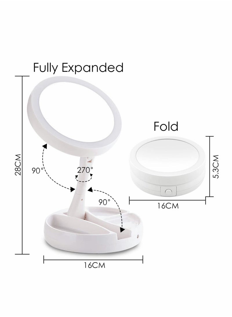 Lighted Makeup Mirror,1x/10x Magnifying Double Sided LED Vanity Mirror with Lights and Magnification,Vanity Mirror with Lights, 6.3Inch LED Vanity Mirror for Travel, Home Folding Mirror (White)