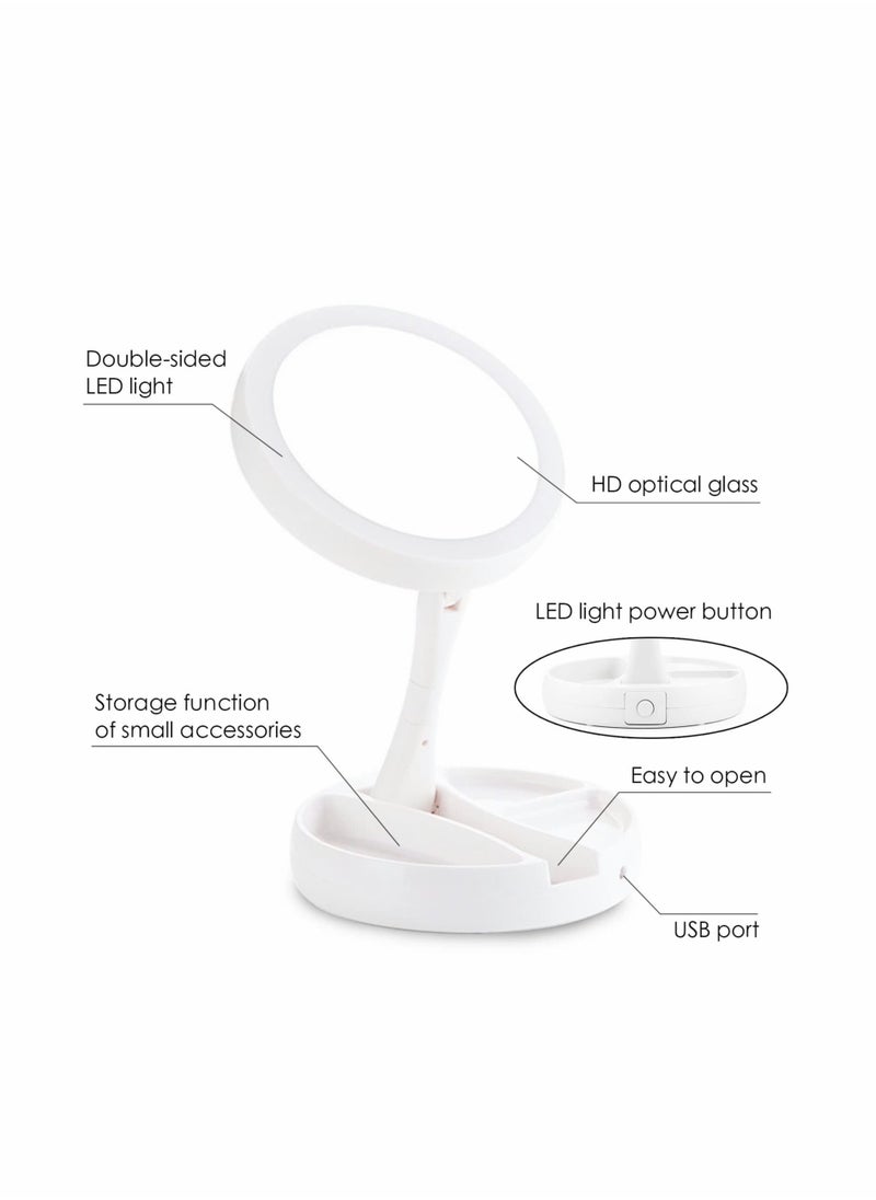 Lighted Makeup Mirror,1x/10x Magnifying Double Sided LED Vanity Mirror with Lights and Magnification,Vanity Mirror with Lights, 6.3Inch LED Vanity Mirror for Travel, Home Folding Mirror (White)