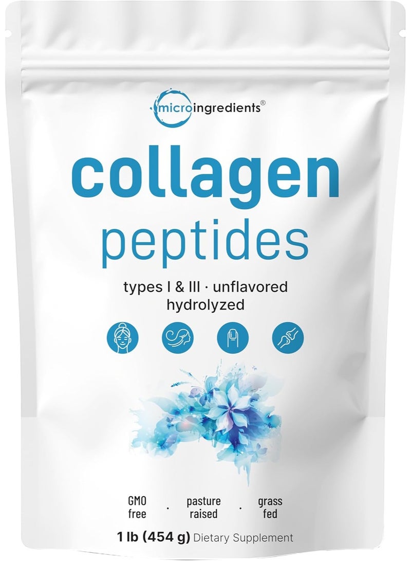 microingredients Hydrolyzed Collagen Peptides Powder, 1 lb | Type I & III Collagen for Women & Men | Unflavored Bovine Collagen Protein | Easy Dissolve, Paleo, Non-GMO - Image 1