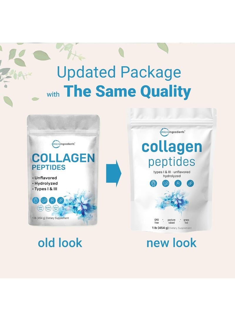 microingredients Hydrolyzed Collagen Peptides Powder, 1 lb | Type I & III Collagen for Women & Men | Unflavored Bovine Collagen Protein | Easy Dissolve, Paleo, Non-GMO - Image 2