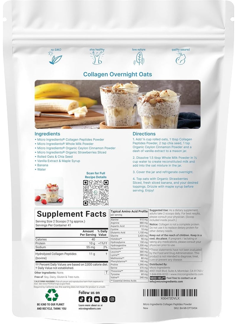 microingredients Hydrolyzed Collagen Peptides Powder, 1 lb | Type I & III Collagen for Women & Men | Unflavored Bovine Collagen Protein | Easy Dissolve, Paleo, Non-GMO - Image 3