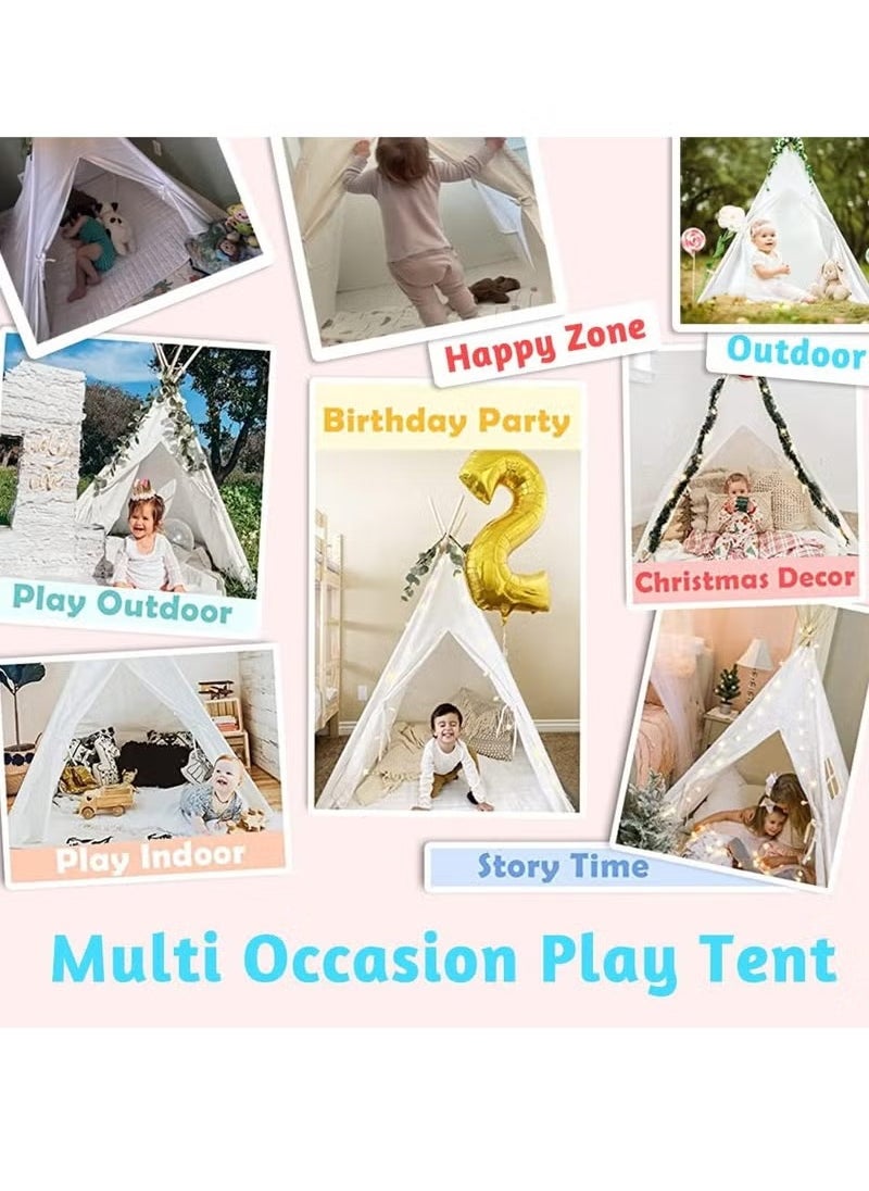 Paka Rabbit Kids Teepee, Play Tent Foldable Canvas Kids Playhouse Portable Teepee Tent for Kids to Play Indoor and Outdoor Made of 1.6m Platane Wood Support and Linen Fabric  - Image 5