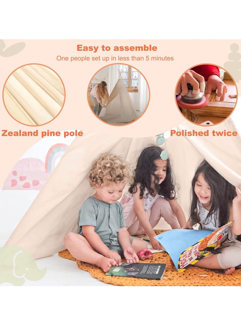 Paka Rabbit Kids Teepee, Play Tent Foldable Canvas Kids Playhouse Portable Teepee Tent for Kids to Play Indoor and Outdoor Made of 1.6m Platane Wood Support and Linen Fabric  - Image 4