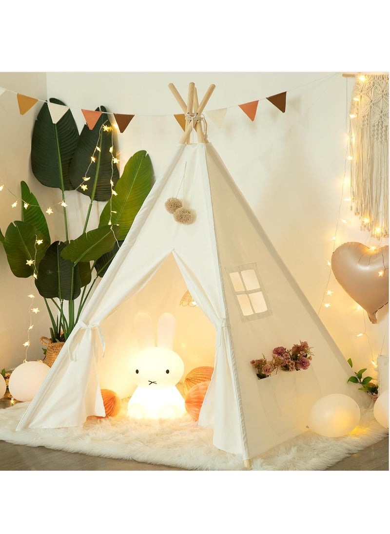 Paka Rabbit Kids Teepee, Play Tent Foldable Canvas Kids Playhouse Portable Teepee Tent for Kids to Play Indoor and Outdoor Made of 1.6m Platane Wood Support and Linen Fabric  - Image 1