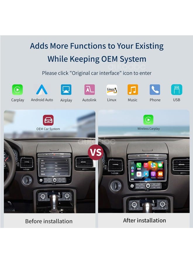 autoabc Wireless Carplay/Android Car Modification Module for Volkswagen Touareg RNS850 2011-2018 Support Mirrorlink and OEM Car Functions - Image 3