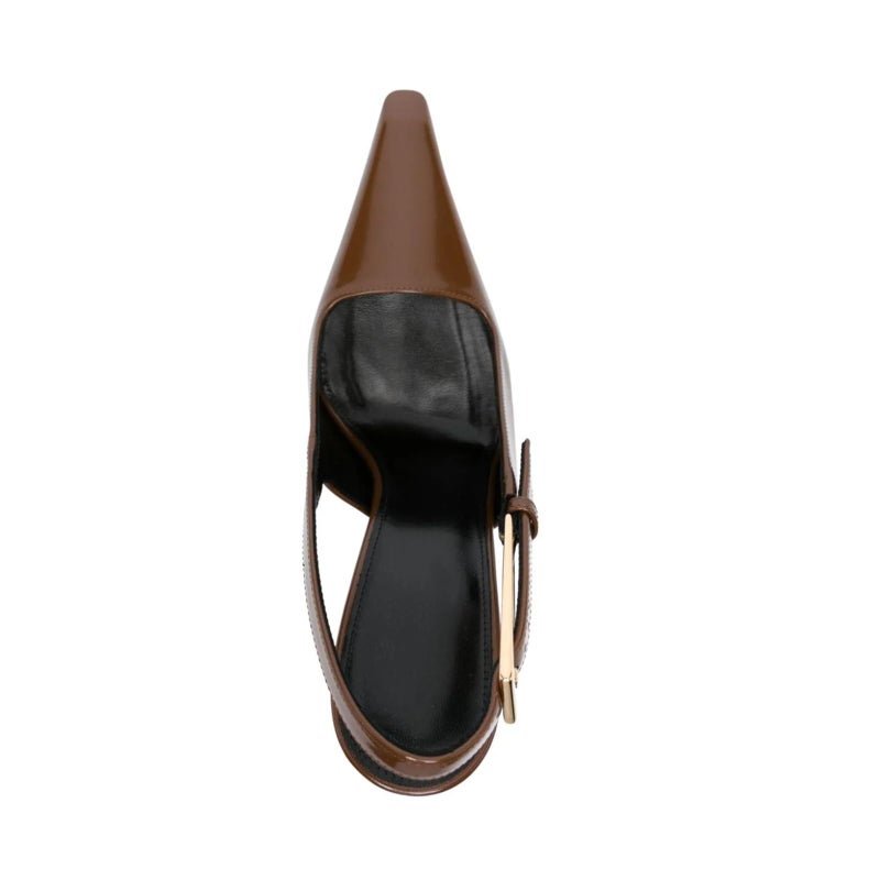 Vertundy Brown Slingback Heels for Women - Closed Pointed Toe Stiletto Gold Heel Strap Buckle Sandals Party Wedding Bride Dress Pumps Size 7.5 - Image 3