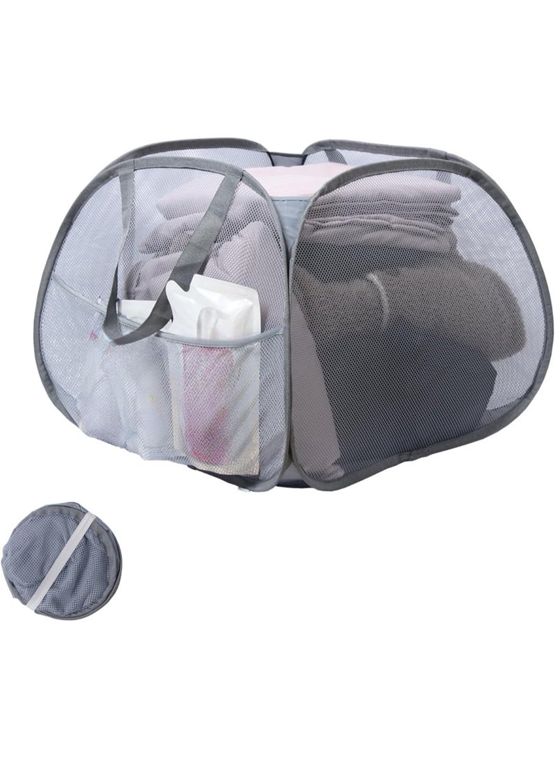 سلة غسيل قابلة للطي، سلة غسيل قابلة للطي مع مقابض، سلة غسيل محمولة موفرة للمساحة، سلة ملابس متسخة متينة وقوية، (قطعة واحدة، رمادي، تصميم A) - Image 1