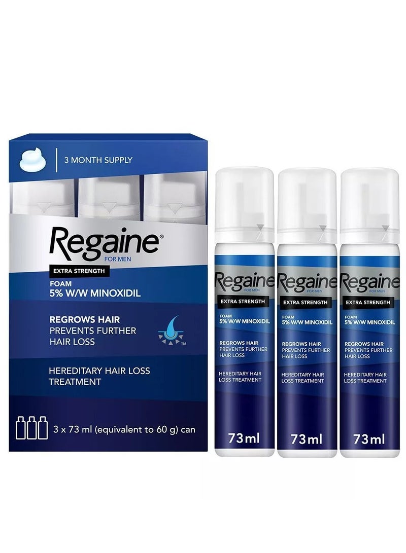 Regaine For Men Extra Strength Hair Regrowth Foam 73ml, Pack of 3 - Image 1