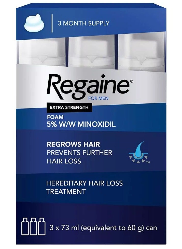 Regaine For Men Extra Strength Hair Regrowth Foam 73ml, Pack of 3 - Image 2