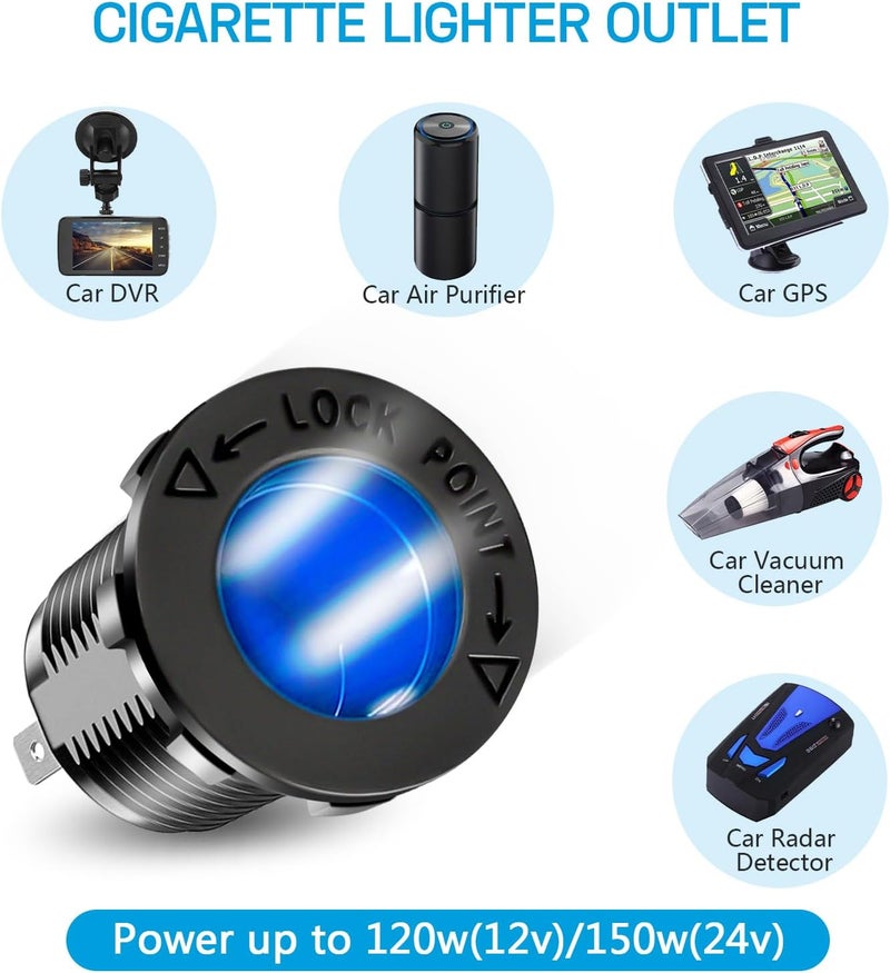 ديبفكو مقبس شاحن مطور 4 في 1، منفذ طاقة USB مزدوج QC 3.0 12V ومقياس فولت السيارة ومقبس ولاعة السجائر ومفتاح تشغيل/إيقاف من نوع الروكر للسيارات والقوارب البحرية والشاحنات (مع سلك) - Image 5