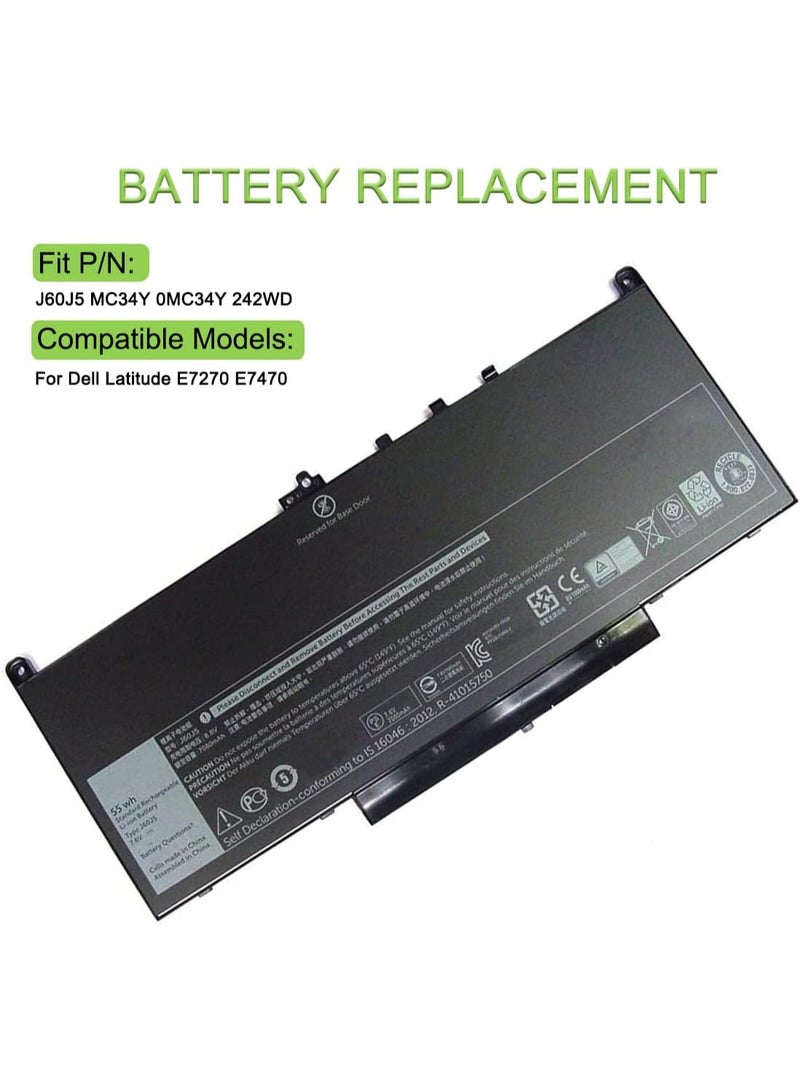 Terabyte بطارية لابتوب بديلة 7.6V 55Wh J60J5 MC34Y 0MC34Y 242WD لديل لاتيتيود E7270 E7470 - Image 4