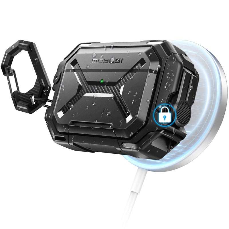 MOBOSI for AirPods Pro 3 Case [IP68 Waterproof Case for iPods Pro 3&Compatible with MagSafe] Military Grade Protective Earpods Pro3 Cover with Secure Lock, Keychain & Phone Stand (2025),Black - Image 1