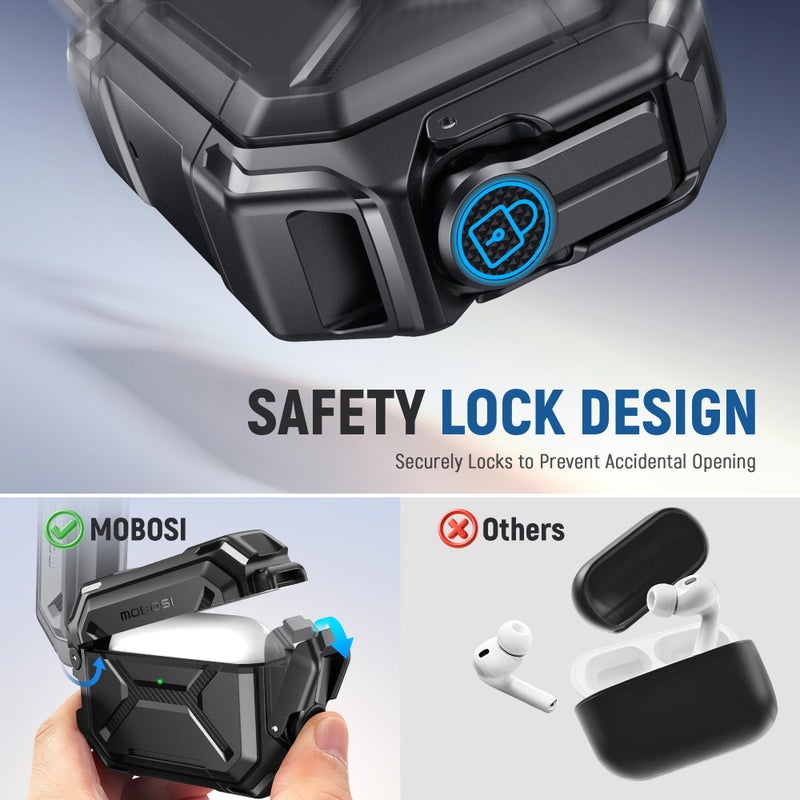 MOBOSI for AirPods Pro 3 Case [IP68 Waterproof Case for iPods Pro 3&Compatible with MagSafe] Military Grade Protective Earpods Pro3 Cover with Secure Lock, Keychain & Phone Stand (2025),Black - Image 4