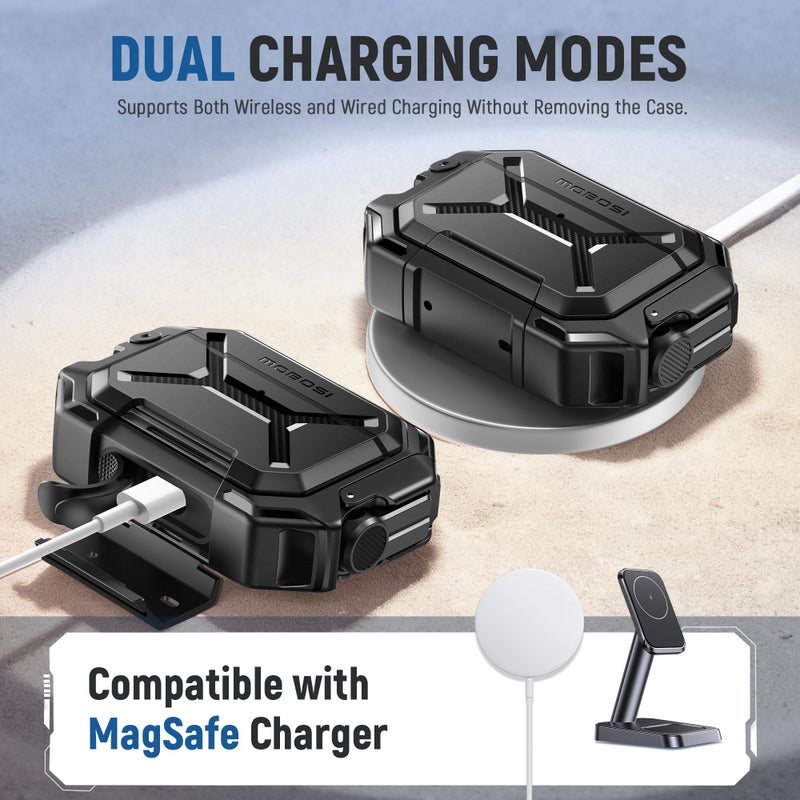 MOBOSI for AirPods Pro 3 Case [IP68 Waterproof Case for iPods Pro 3&Compatible with MagSafe] Military Grade Protective Earpods Pro3 Cover with Secure Lock, Keychain & Phone Stand (2025),Black - Image 3