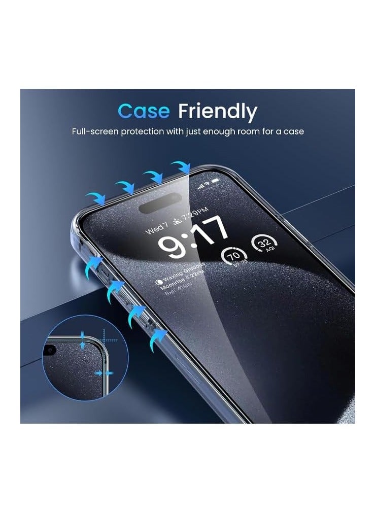 Screen Protector Designed For iPhone 15 Pro Max Anti-Scratch Tempered Glass Clear HD Edge to Edge Full Coverage Friendly Film Screen Protector For Apple iPhone 15 Pro Max