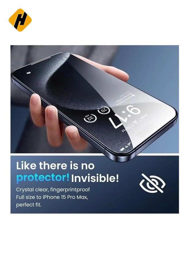 Screen Protector Designed For iPhone 15 Pro Max Anti-Scratch Tempered Glass Clear HD Edge to Edge Full Coverage Friendly Film Screen Protector For Apple iPhone 15 Pro Max