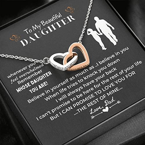 LOTUS-A Silver Necklace Daughter Gifts from Dad - S925 Interlock Heart Necklace with a Message Card Present to My Grown Teen Girls from Father on Daughter's Mother's Day Christmas Birthday Graduation - Image 1