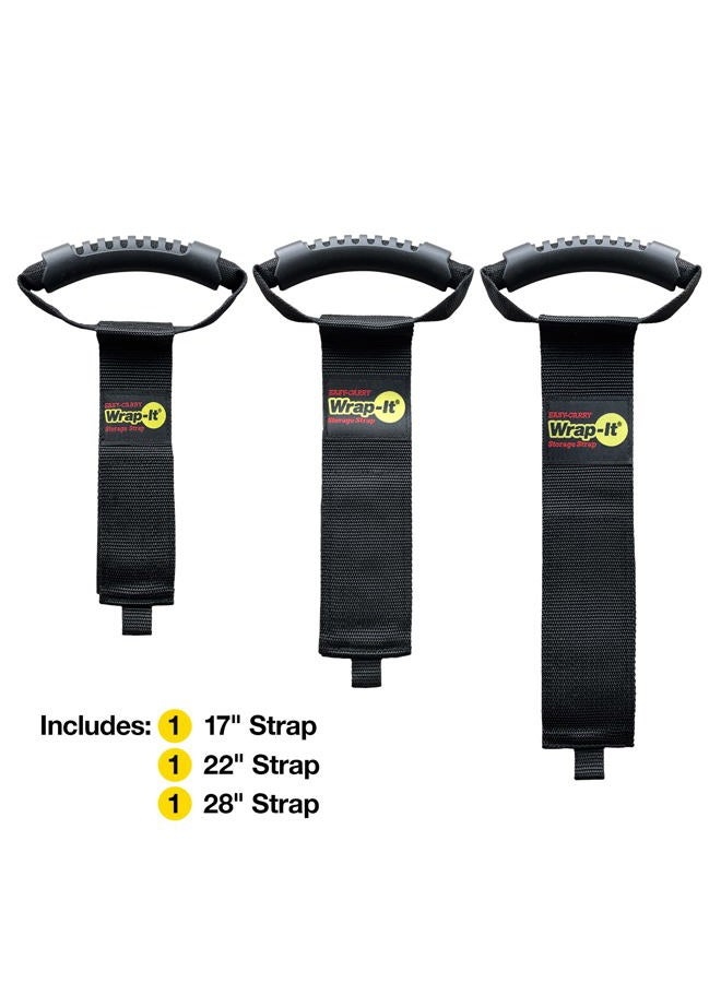 Wrap-It Storage Easy-Carry Straps - Assorted 3-Pack Black – Hook and Loop Straps with a Carrying Handle for Garden Hose, Extension Cord, Cable, Garage, Boat, RV Accessories Organization - Image 3