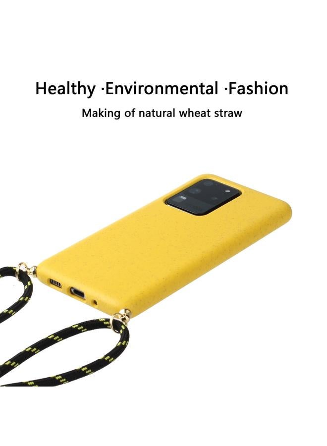 زبون جراب لهاتف Galaxy S20 Ultra مصنوع من مادة قش القمح + جراب واقٍ من مادة TPU مع حبل - Image 2