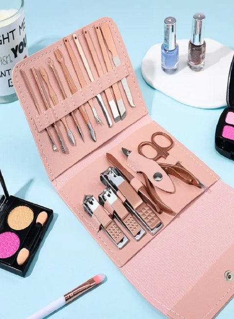 مجموعة مقصات أظافر مكونة من 16 قطعة، مجموعة أدوات العناية بالمانيكير والباديكير متعددة الألوان