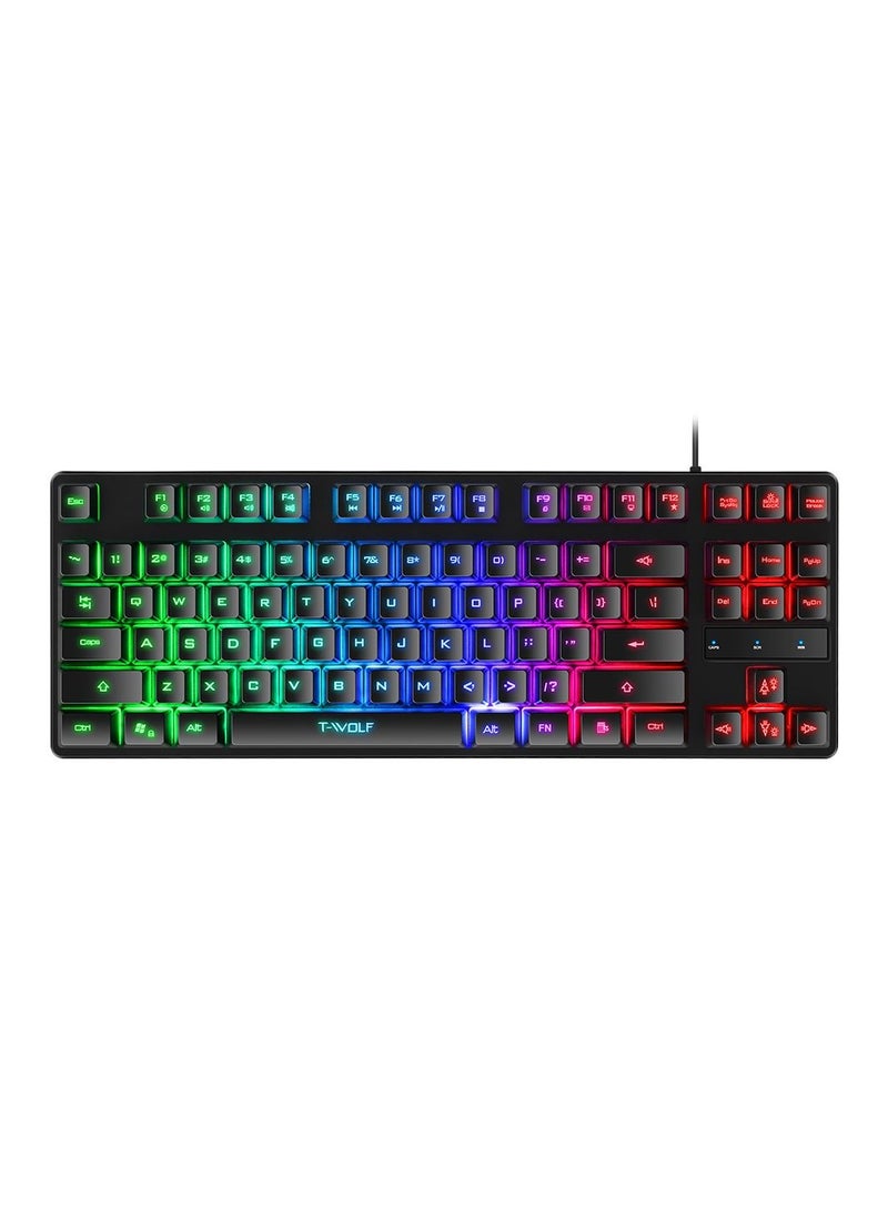 Keyboard Mouse Combo 87-Key Suspended Keycaps USB Wired Gaming Keyboard 3-Button Colorful Breathing Light Mouse with Mouse Pad for PC Computer Gamer