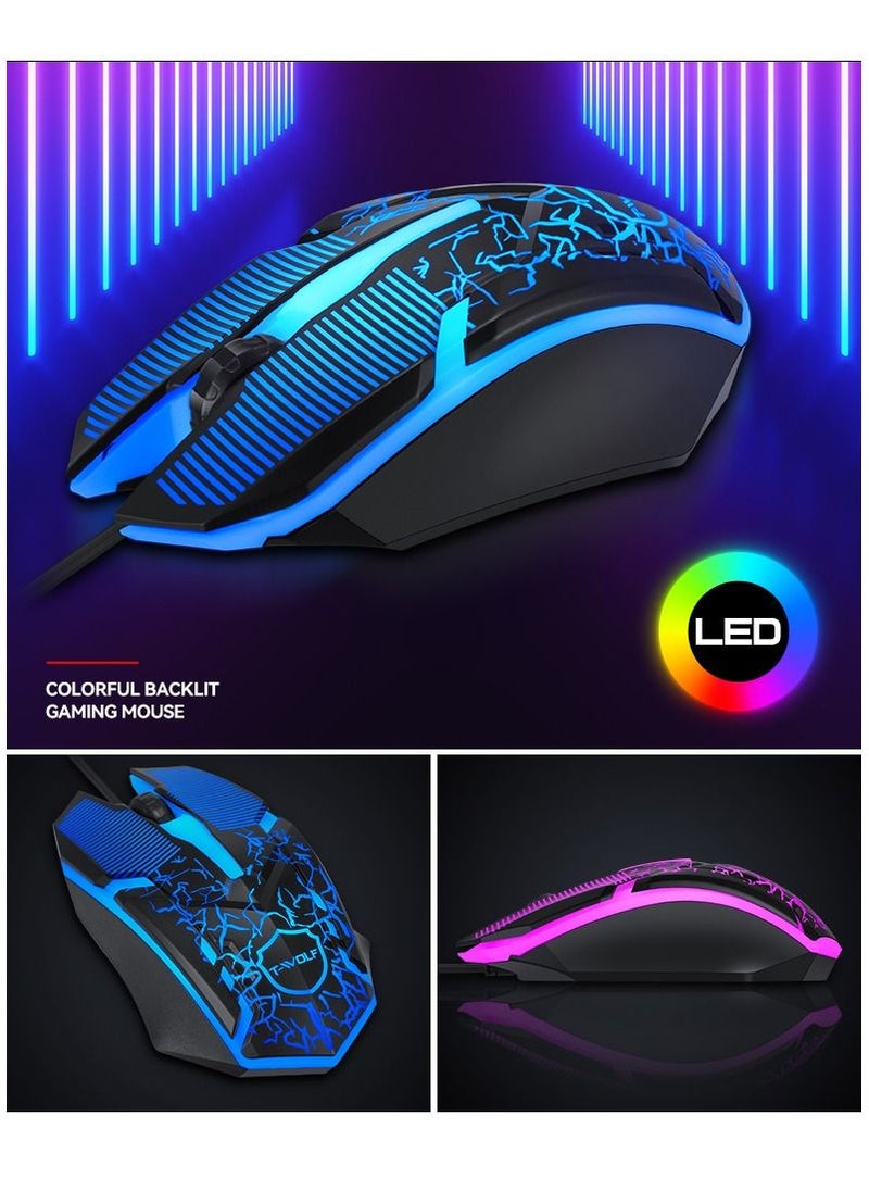 Keyboard Mouse Combo 87-Key Suspended Keycaps USB Wired Gaming Keyboard 3-Button Colorful Breathing Light Mouse with Mouse Pad for PC Computer Gamer
