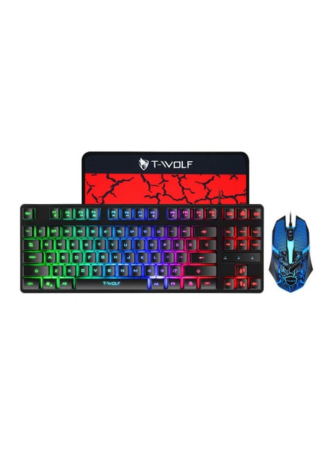 Keyboard Mouse Combo 87-Key Suspended Keycaps USB Wired Gaming Keyboard 3-Button Colorful Breathing Light Mouse with Mouse Pad for PC Computer Gamer