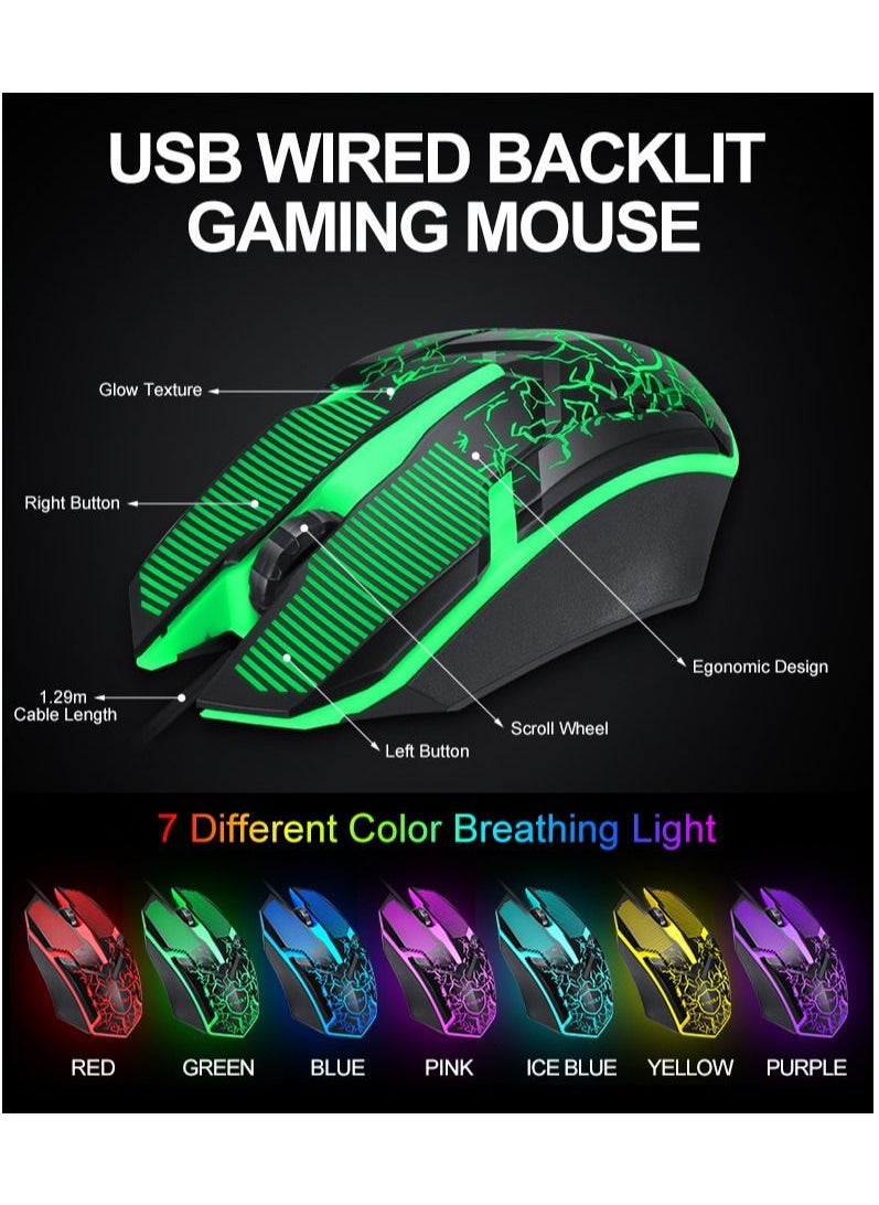 Keyboard Mouse Combo 87-Key Suspended Keycaps USB Wired Gaming Keyboard 3-Button Colorful Breathing Light Mouse with Mouse Pad for PC Computer Gamer