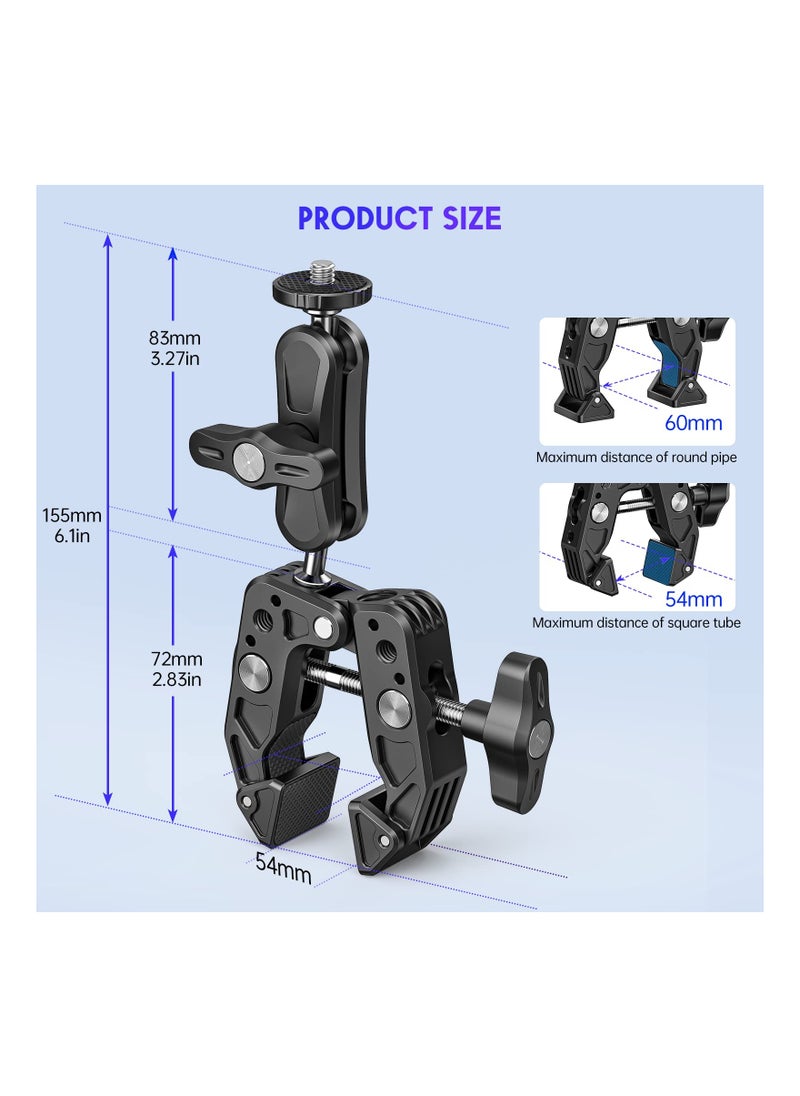 SYOSI - Super Camera Clamp Mount Monitor, with 1/4''-20 and 3/8''-16 Thread, 360° Double Ball Head Camera Mount Adapter DSLR Cameras, Lights, Hooks, Shelves, Rods, Cross Bars, Fit for Most Camera - Image 1