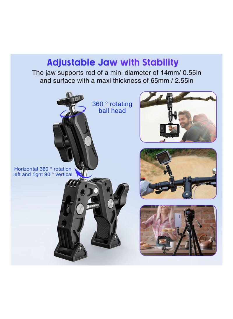 SYOSI - Super Camera Clamp Mount Monitor, with 1/4''-20 and 3/8''-16 Thread, 360° Double Ball Head Camera Mount Adapter DSLR Cameras, Lights, Hooks, Shelves, Rods, Cross Bars, Fit for Most Camera - Image 1