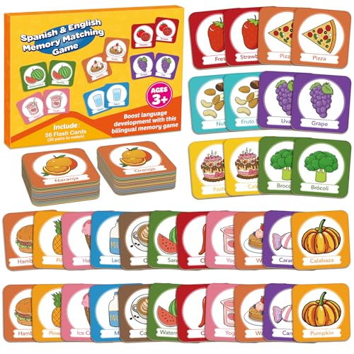 Edulok Memory Card Game Toddler Match Game Learn Spanish for Kids Bilingual Flash Cards Learning Toys for 4 Year Old Preschool Learning Activities Homeschool Supplies Kindergarten Toys - Image 1