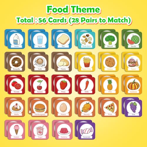 Edulok Memory Card Game Toddler Match Game Learn Spanish for Kids Bilingual Flash Cards Learning Toys for 4 Year Old Preschool Learning Activities Homeschool Supplies Kindergarten Toys - Image 5