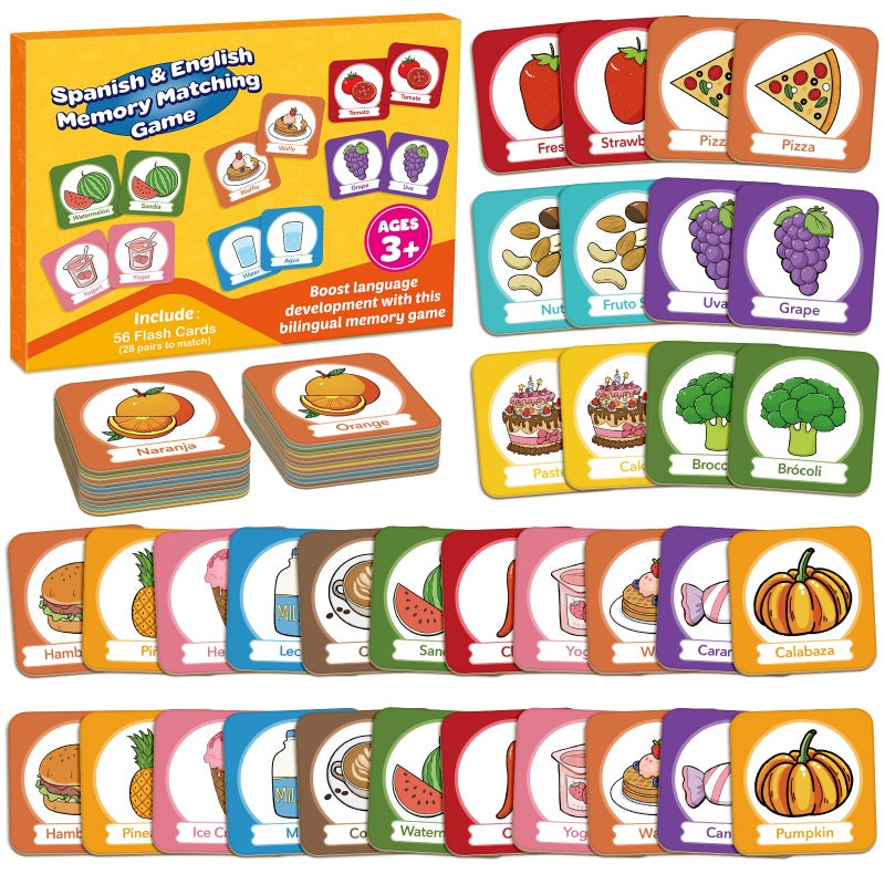 Edulok Memory Card Game Toddler Match Game Learn Spanish for Kids Bilingual Flash Cards Learning Toys for 4 Year Old Preschool Learning Activities Homeschool Supplies Kindergarten Toys - Image 3
