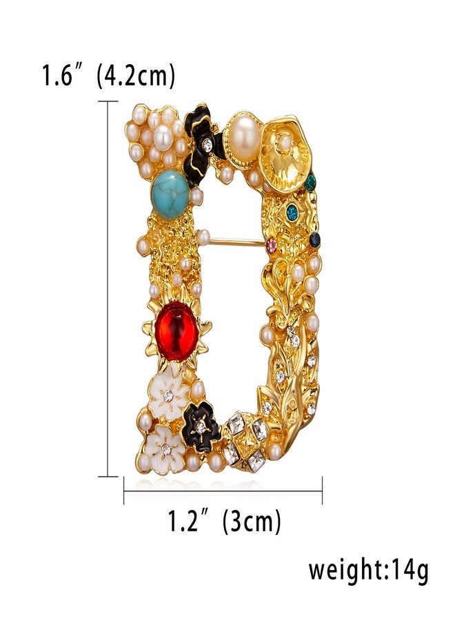 RINHOO Crystal Pearl Initial Brooch Gold Plated Enamel Colorful Letter Alphabet Breastpin Pin Jewelry for GIFTS (Letter -D) - Image 2