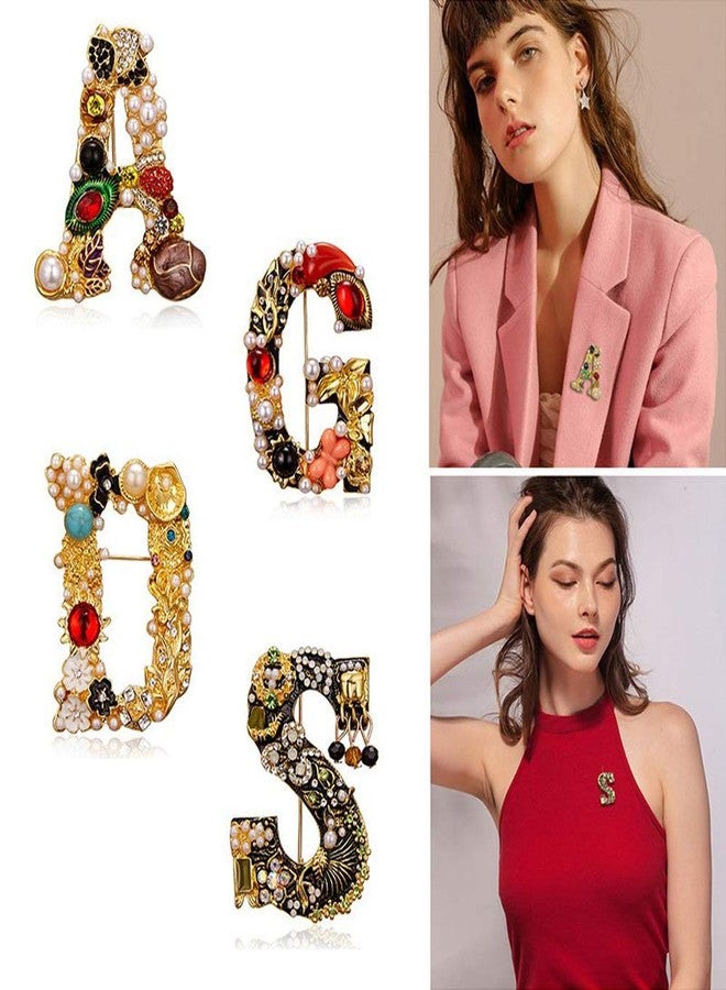 RINHOO Crystal Pearl Initial Brooch Gold Plated Enamel Colorful Letter Alphabet Breastpin Pin Jewelry for GIFTS (Letter -D) - Image 3