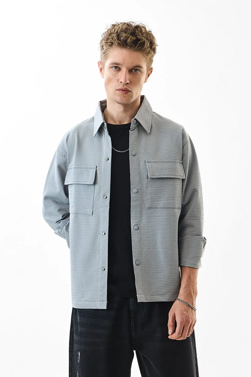 سنيتش Light Grey Textured Long Sleeve Relaxed Overshirt