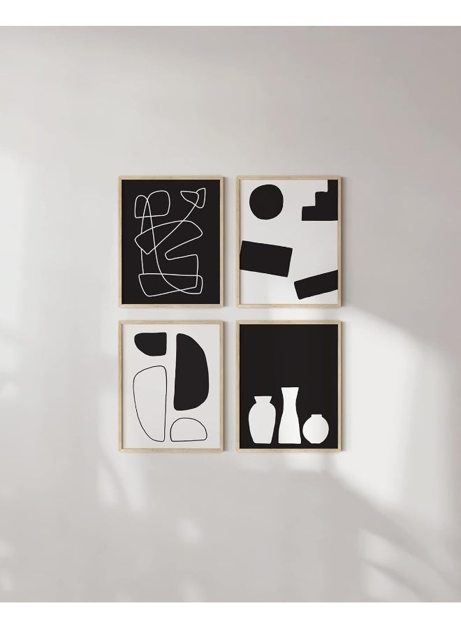 Home Trove Black And White Wall Art - Set Of 4 Geometric Wall Art, Abstract Minimalist Wall Art, Geometric Wall Shapes, Modern Art, Black Art Wall Decor (Beige Frame, 8X10) - Image 5