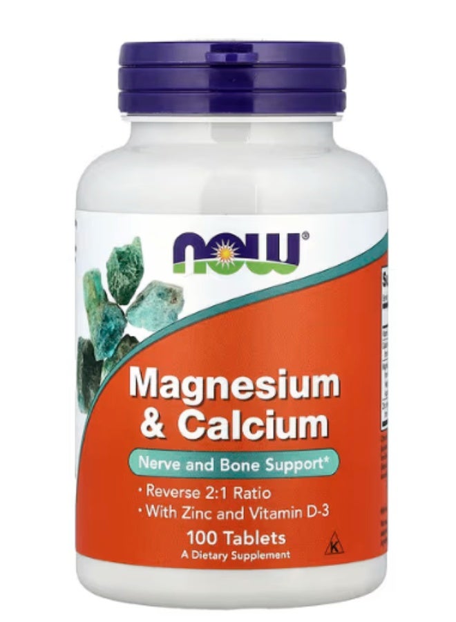 NOW Foods Magnesium & Calcium with Zinc & Vitamin D-3 Dietary Supplement, Nerve & Bone Support, 100 Tablets