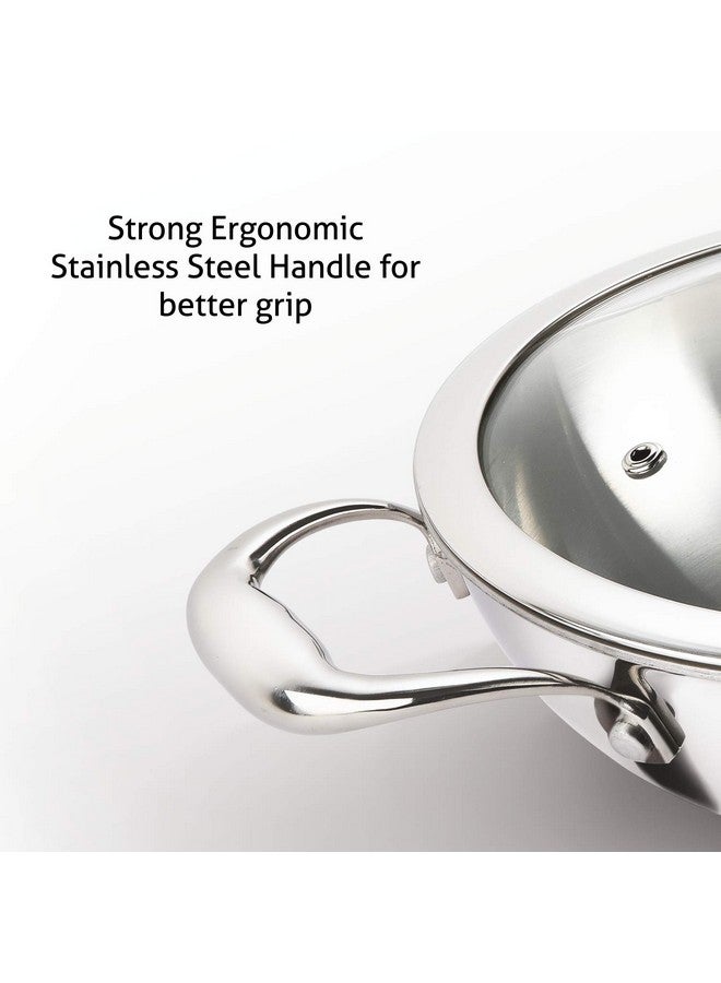 Alda Vitale Stainless Steel Cookware Triply Kadhai with Lid | Stainless Steel Deep Wok with lid 18cm (1.2L), Silver (Induction Friendly) - Image 3