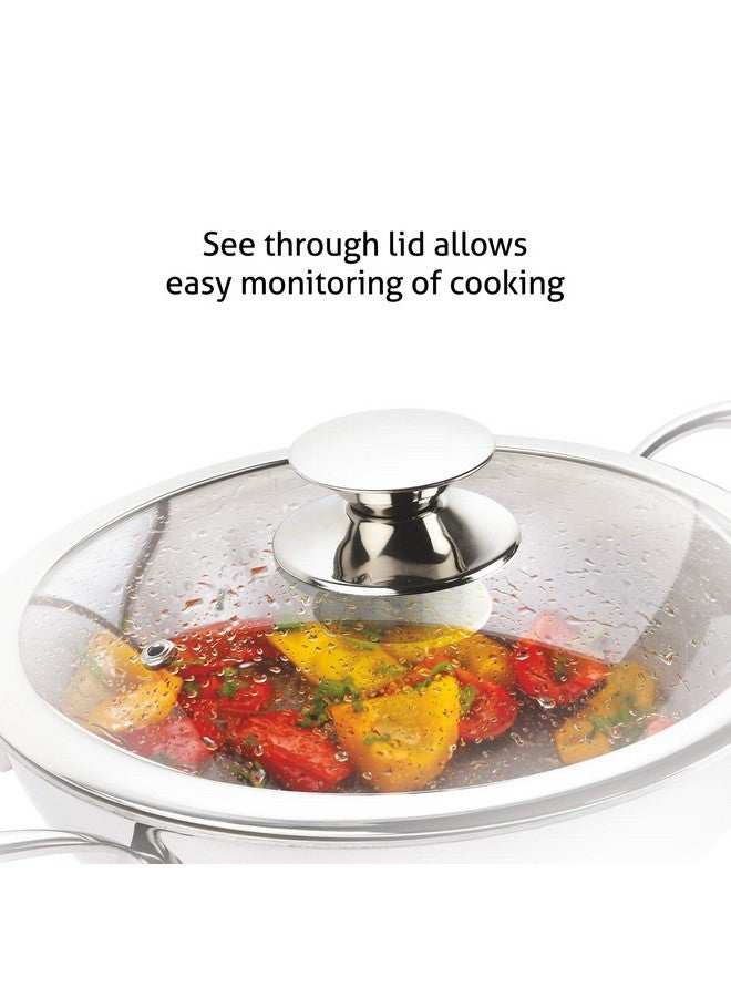 Alda Vitale Stainless Steel Cookware Triply Kadhai with Lid | Stainless Steel Deep Wok with lid 18cm (1.2L), Silver (Induction Friendly) - Image 2