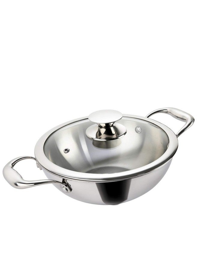 Alda Vitale Stainless Steel Cookware Triply Kadhai with Lid | Stainless Steel Deep Wok with lid 18cm (1.2L), Silver (Induction Friendly) - Image 1