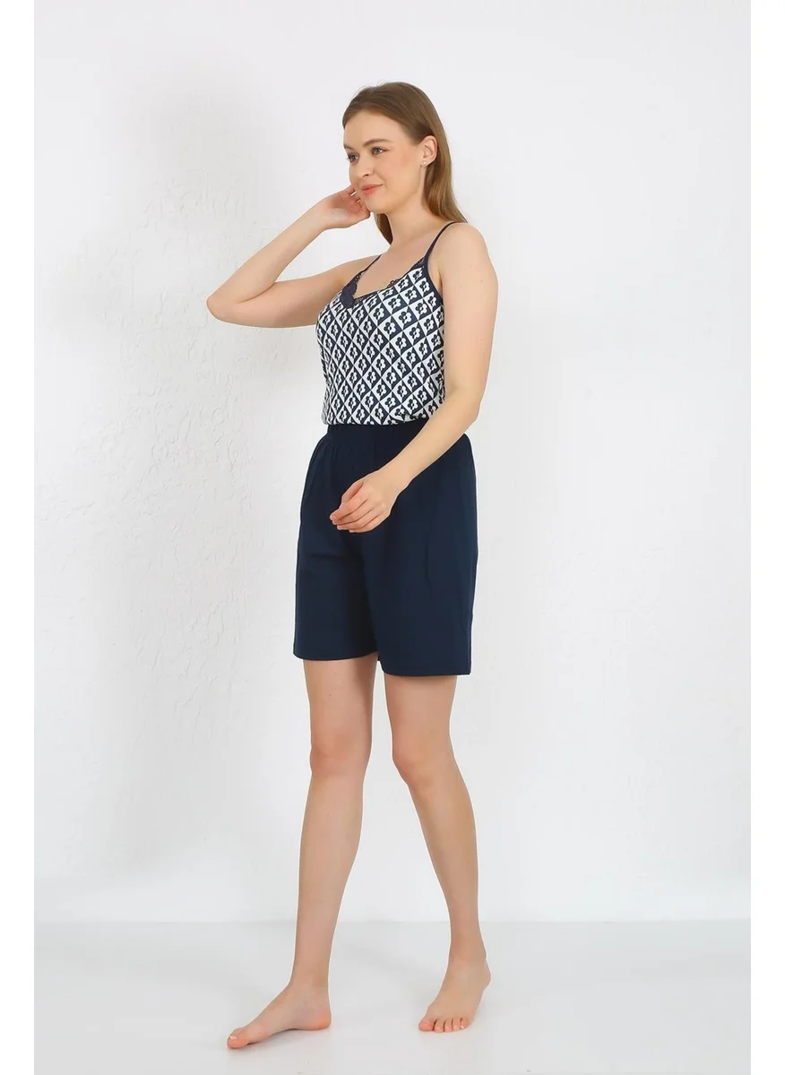 اكبينيز Women's Suit with Rope Strap Cotton Combed Shorts, Navy Blue 3621